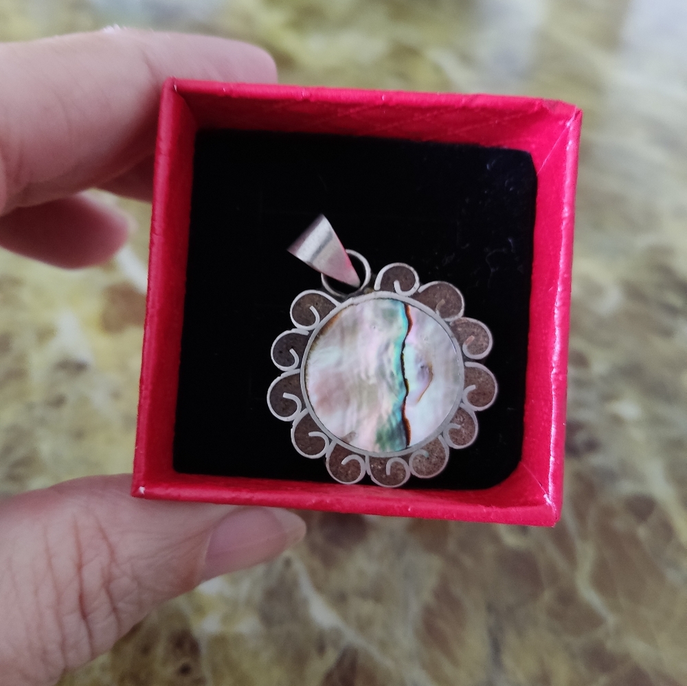 Vintage Elegant Alpaca and Abalone Shell Pendant